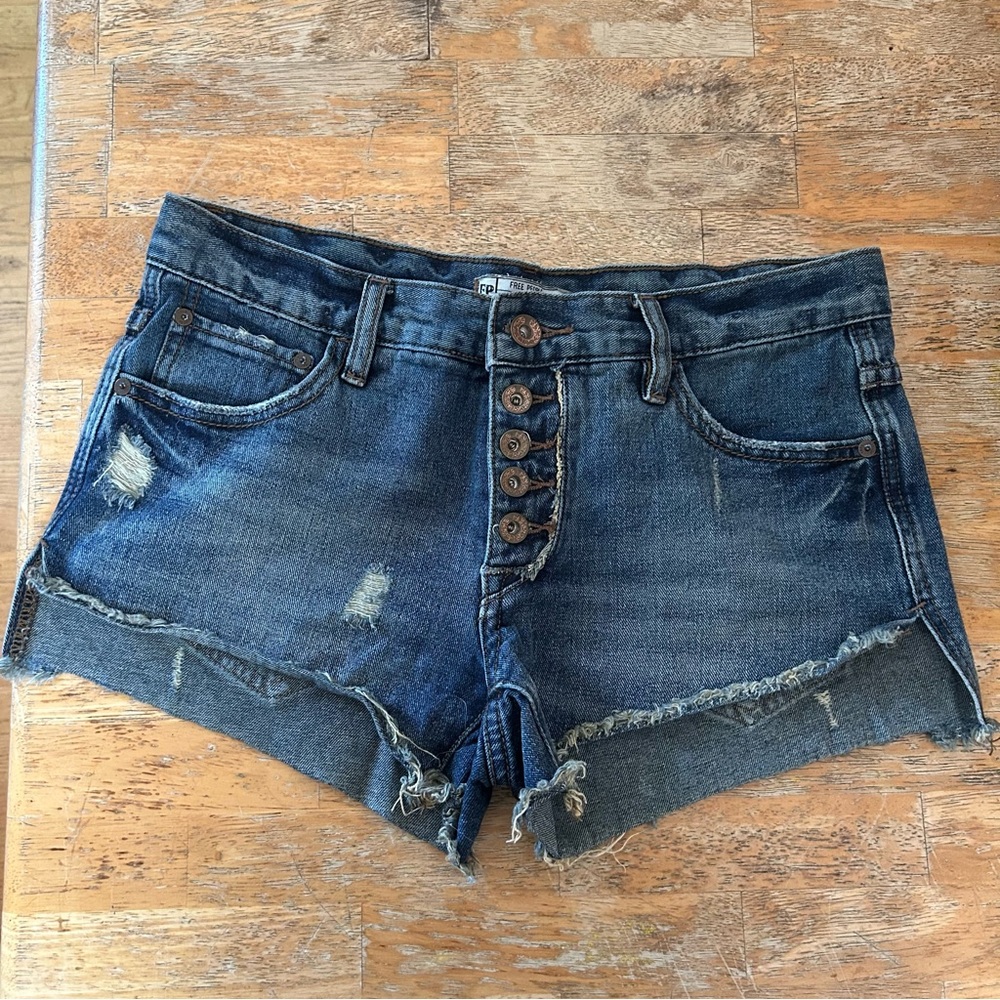 Free People, multi-button fly, denim shorts - Size 24